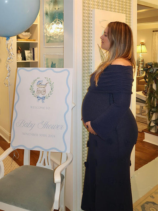 fotobeyou Navy Blue Off Shoulder 3D Flowers Flare Sleeve Mermaid Bodycon Photoshoot Baby Shower Maternity Maxi Dress