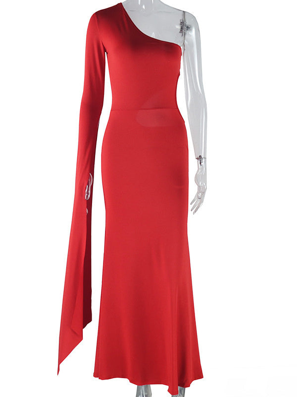fotobeyou Red One Slit Sleeve Cut Out Bodycon Elegant Photoshoot Maternity Maxi Dress