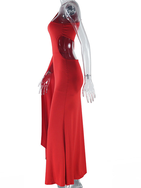 fotobeyou Red One Slit Sleeve Cut Out Bodycon Elegant Photoshoot Maternity Maxi Dress