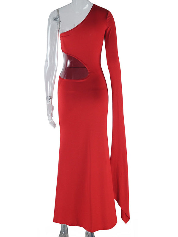 fotobeyou Red One Slit Sleeve Cut Out Bodycon Elegant Photoshoot Maternity Maxi Dress