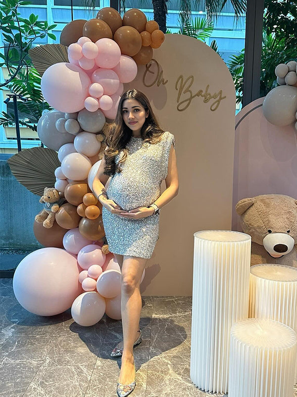 fotobeyou Sparkle Sequin Shoulder Pads High Neck Sleeveless Bodycon Elegant Cocktail Party Maternity Photoshoot Baby Shower Mini Dress