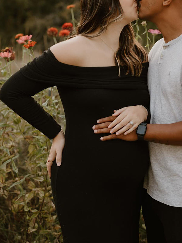 fotobeyou Off Shoulder Knit Bodycon Mermaid Going Out Baby Shower Maternity Sweater Maxi Dress