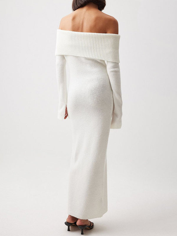 fotobeyou Off Shoulder Slit Flare Sleeve Bodycon Elegant Photoshoot Baby Shower Maternity Maxi Sweater Dress