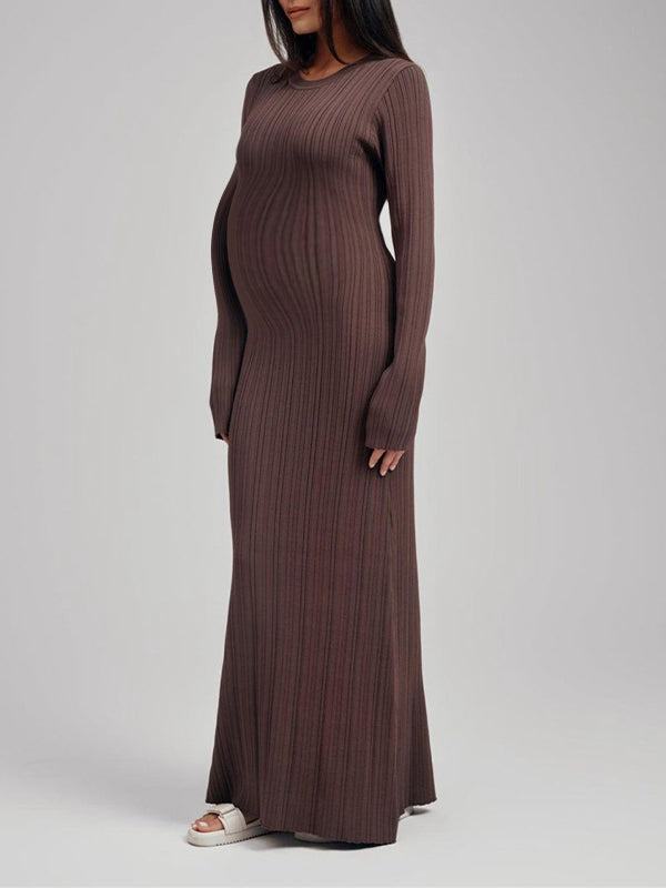 fotobeyou Knit Solid Color Elegant Photoshoot Baby Shower Maternity Maxi Sweater Dress