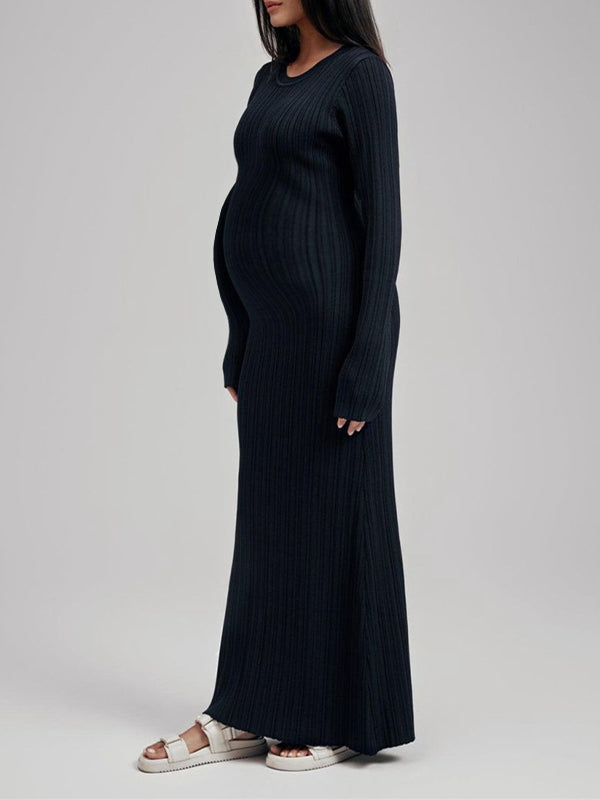 fotobeyou Knit Solid Color Elegant Photoshoot Baby Shower Maternity Maxi Sweater Dress