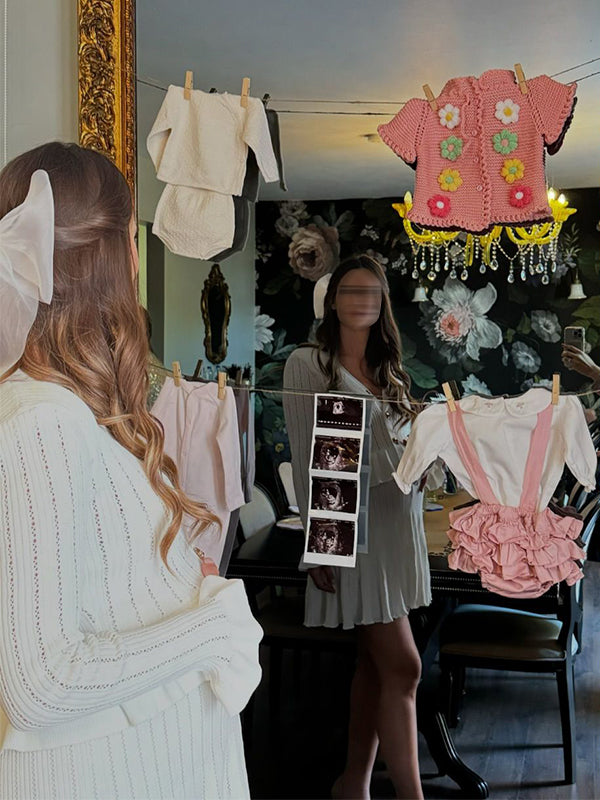 fotobeyou White Buttons Ruffle Knit Cut Out Elegant Baby Shower Maternity Mini Sweater Dress