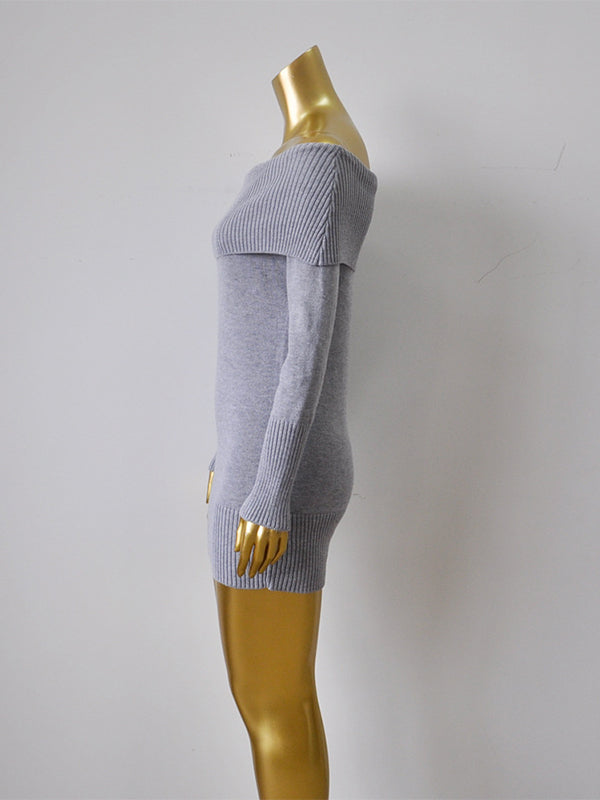 fotobeyou Off Shoulder Solid Color Bodycon Daily Baby Shower Maternity Mini Sweater Dress