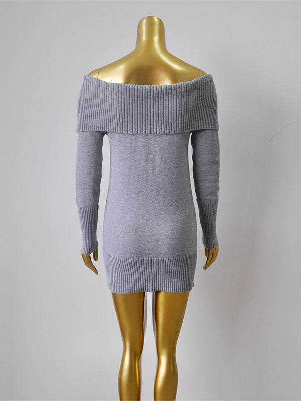 fotobeyou Off Shoulder Solid Color Bodycon Daily Baby Shower Maternity Mini Sweater Dress