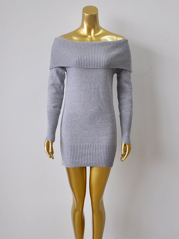 fotobeyou Off Shoulder Solid Color Bodycon Daily Baby Shower Maternity Mini Sweater Dress