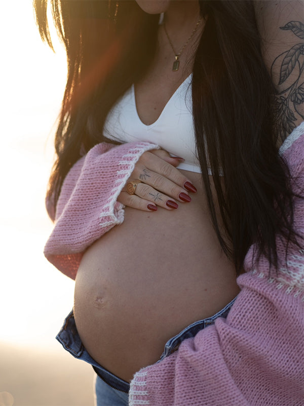 fotobeyou Lines Hit Color Lantern Sleeve Fashion Daily Photoshoot Maternity Sweater Cardigan