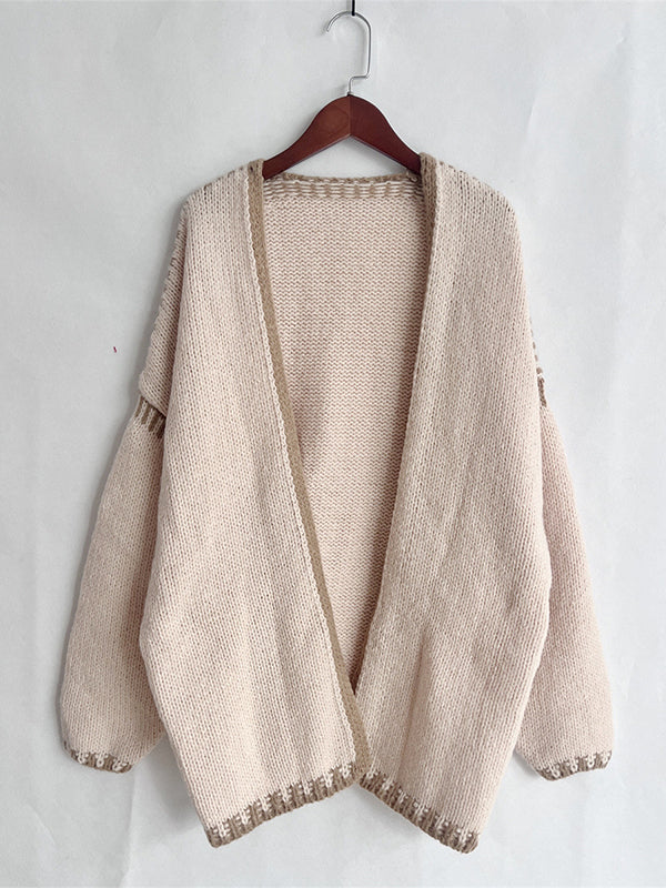 fotobeyou Lines Hit Color Lantern Sleeve Fashion Daily Photoshoot Maternity Sweater Cardigan