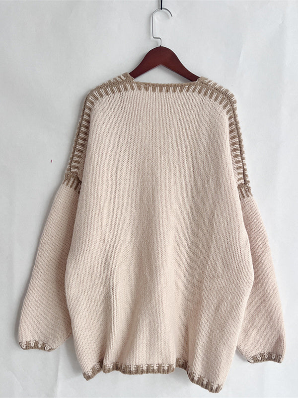 fotobeyou Lines Hit Color Lantern Sleeve Fashion Daily Photoshoot Maternity Sweater Cardigan