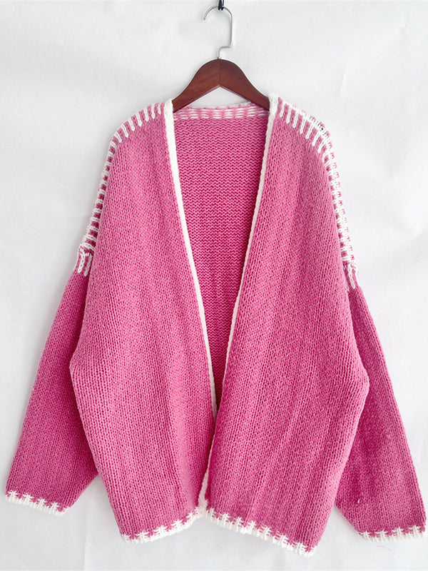 fotobeyou Lines Hit Color Lantern Sleeve Fashion Daily Photoshoot Maternity Sweater Cardigan