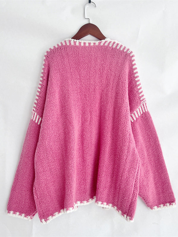 fotobeyou Lines Hit Color Lantern Sleeve Fashion Daily Photoshoot Maternity Sweater Cardigan