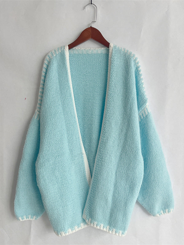 fotobeyou Lines Hit Color Lantern Sleeve Fashion Daily Photoshoot Maternity Sweater Cardigan