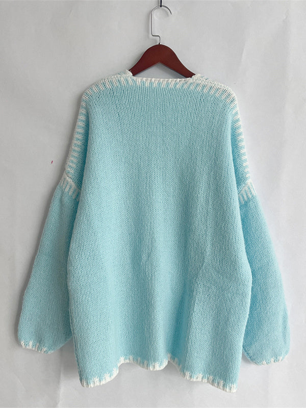 fotobeyou Lines Hit Color Lantern Sleeve Fashion Daily Photoshoot Maternity Sweater Cardigan