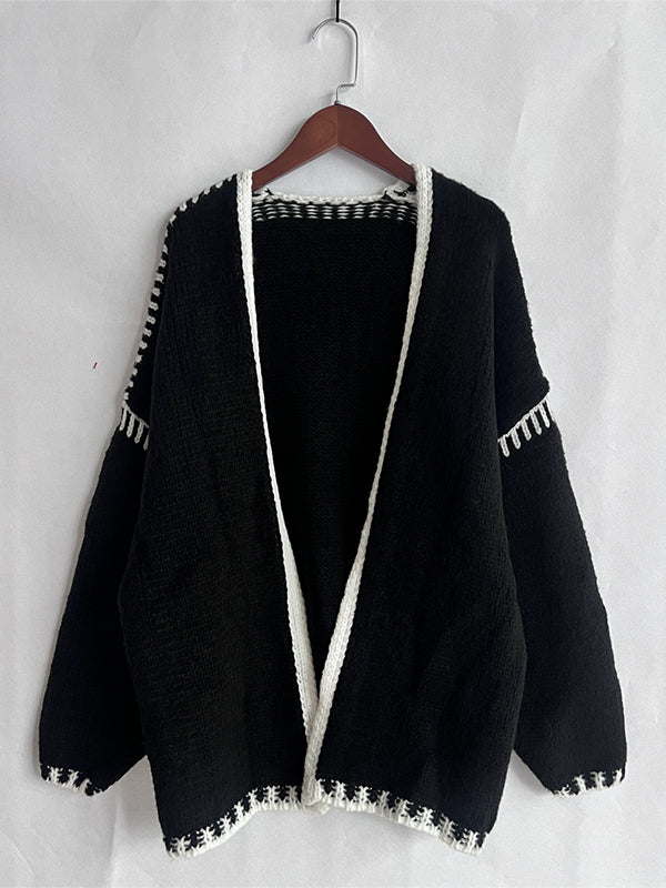 fotobeyou Lines Hit Color Lantern Sleeve Fashion Daily Photoshoot Maternity Sweater Cardigan
