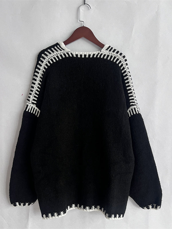 fotobeyou Lines Hit Color Lantern Sleeve Fashion Daily Photoshoot Maternity Sweater Cardigan
