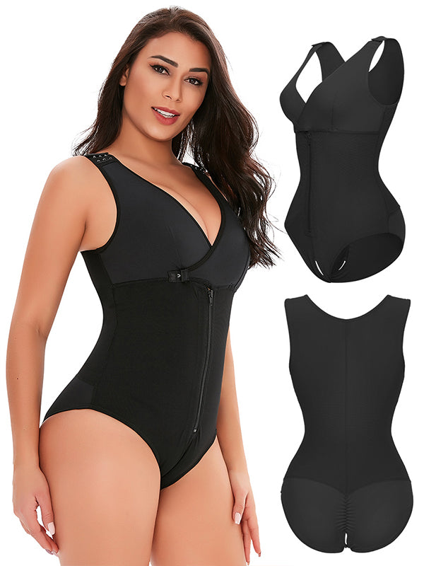 fotobeyou Plus Size Zipper Adjustable Shoulder Strap Tummy Control Breastfeeding Maternity Bodysuit Postpartum Nursing Shaper