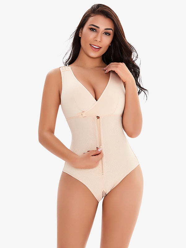 fotobeyou Plus Size Zipper Adjustable Shoulder Strap Tummy Control Breastfeeding Maternity Bodysuit Postpartum Nursing Shaper