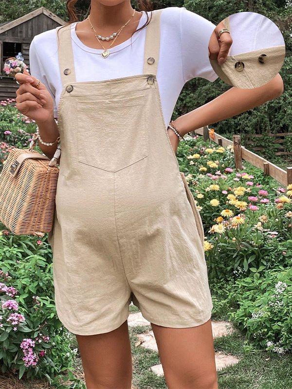 fotobeyou Pockets Buttons Adjusted Daily Casual Fashion Waist Overall Pants Maternity Jumpsuit