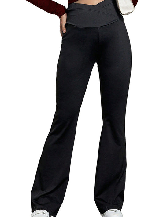 fotobeyou Black Over The Belly Flare Bell Bottom High Waisted Work Cozy Pants Casual Maternity Trousers