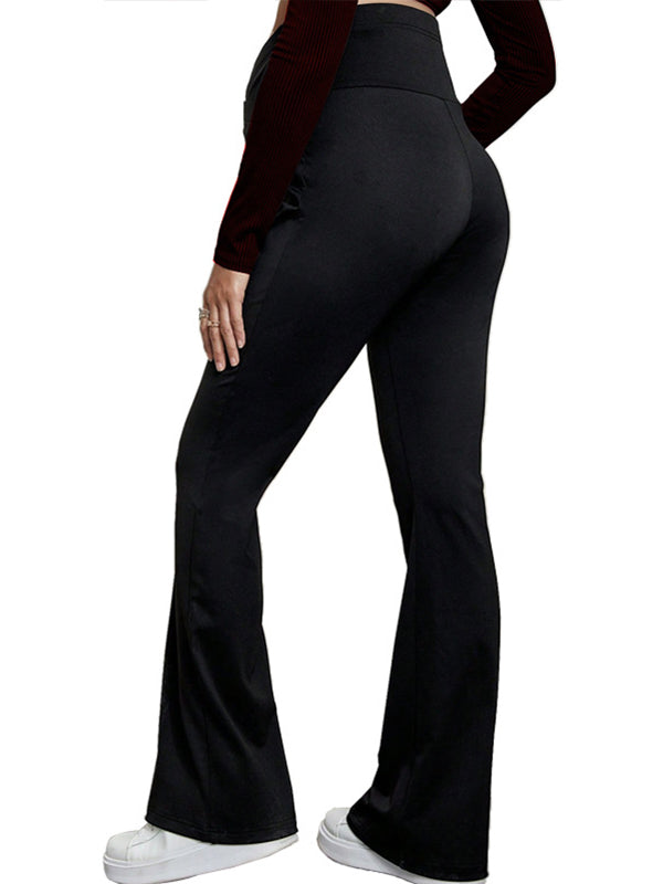 fotobeyou Black Over The Belly Flare Bell Bottom High Waisted Work Cozy Pants Casual Maternity Trousers