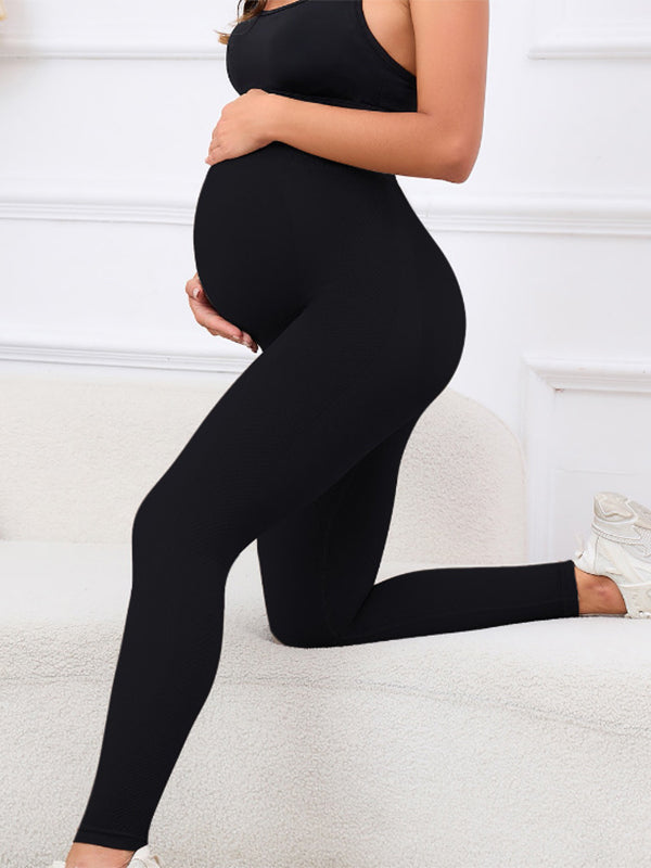 fotobeyou Solid Color High Waist Support Belts Daily Casual Sport Fashion Maternity Leggings