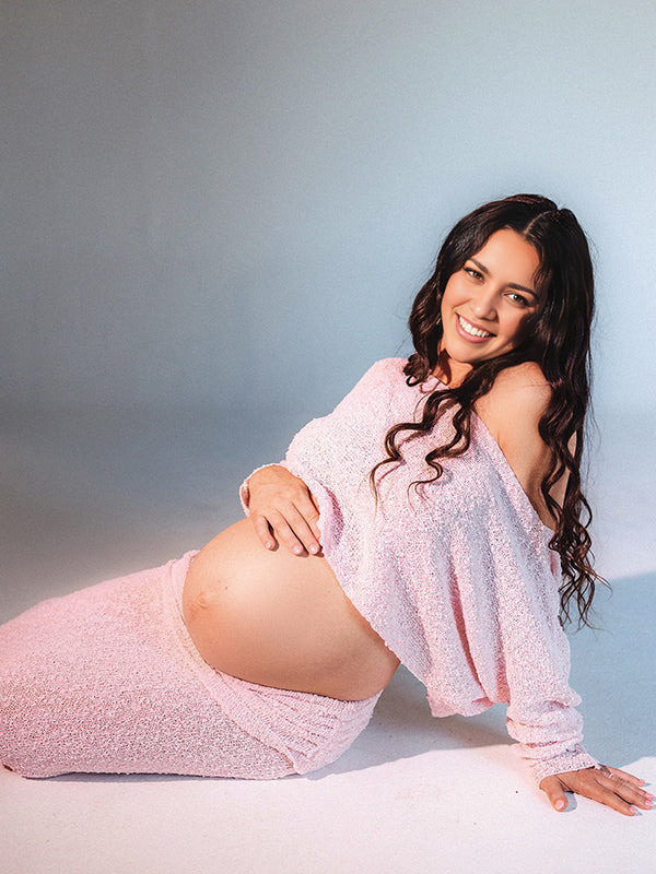 fotobeyou Knitted Ruched Two Piece Set Off Shoulder Crop Top And Bodycon Skirt Elegant Maternity Photoshoot Photoshoot Maxi Dress