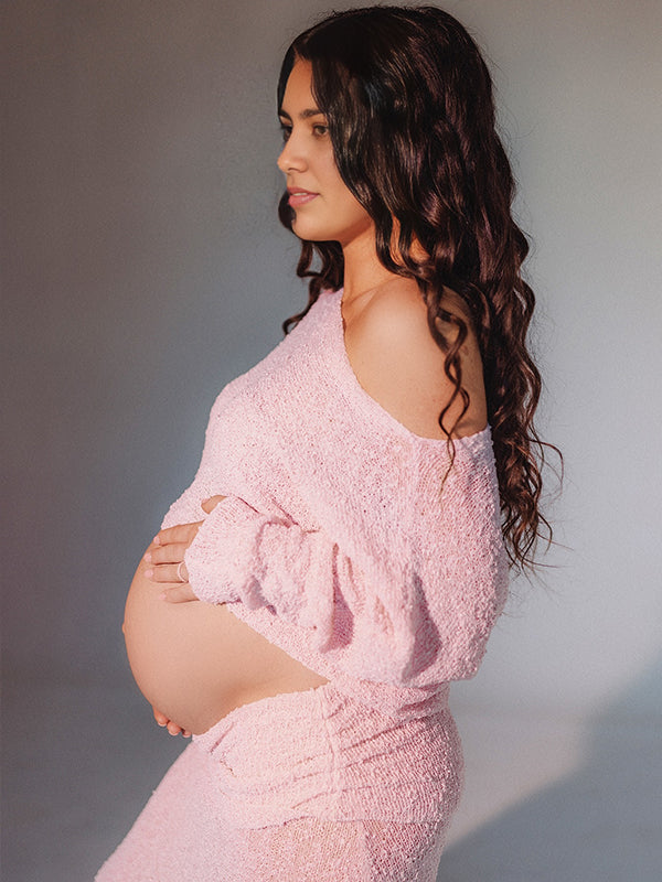 fotobeyou Knitted Ruched Two Piece Set Off Shoulder Crop Top And Bodycon Skirt Elegant Maternity Photoshoot Photoshoot Maxi Dress
