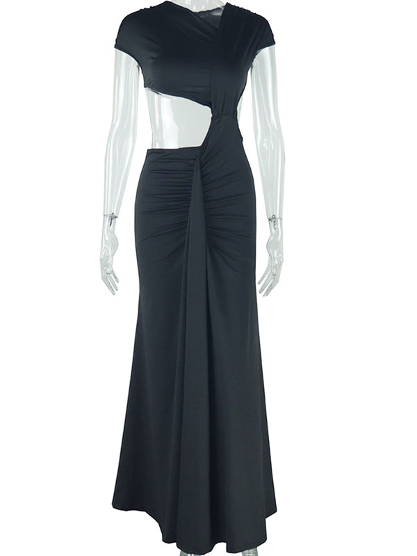 fotobeyou White Irregular Ruched Ruffle Falbala Draped Bodycon Elegant Maternity Baby Shower Maxi Dress