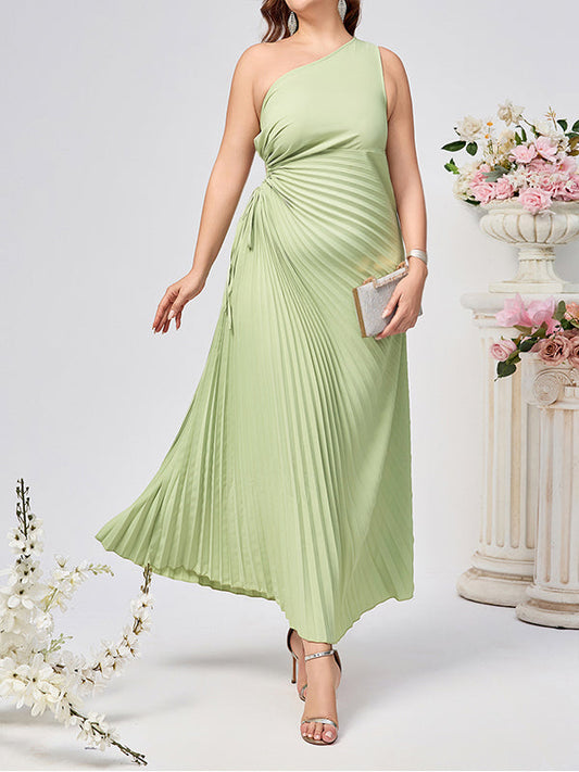 fotobeyou Light Green Irregular Drawstring Side Draped Pleated Photoshoot Maternity Maxi Dresses