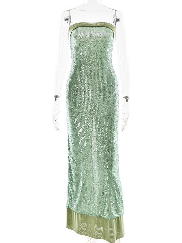 fotobeyou Green Sequin Strapless Elegant Maternity Photoshoot Maxi Dress