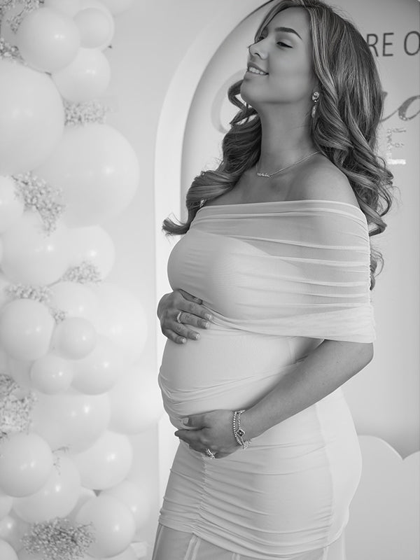 fotobeyou Light Blue Mesh Off Shoulder Ruched Mermaid Elegant Maternity Baby Shower Maxi Dress