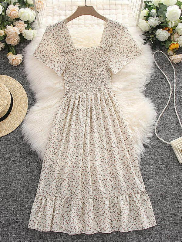 fotobeyou Floral Smocked Big Swing Boho Maternity Photoshoot Midi Dress