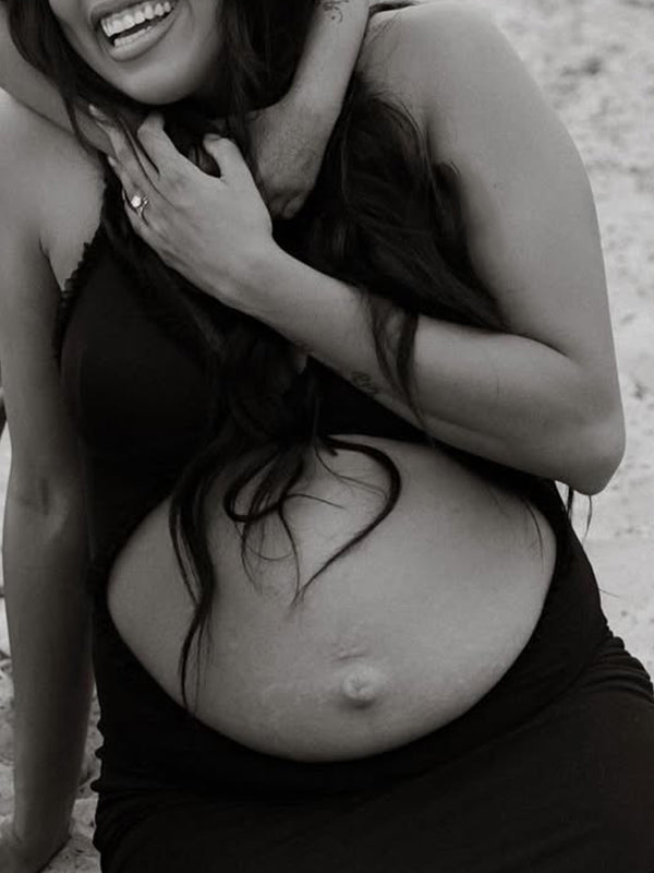 fotobeyou Black Ruffle Cut Out Ruched Cami Elegant Maternity Photoshoot Maxi Dress