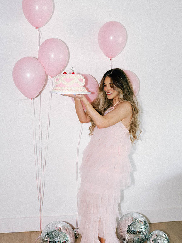 fotobeyou Pink Halter Neck Tulle Gossip Sweet Banquet Maternity Photoshoot Maxi Dress