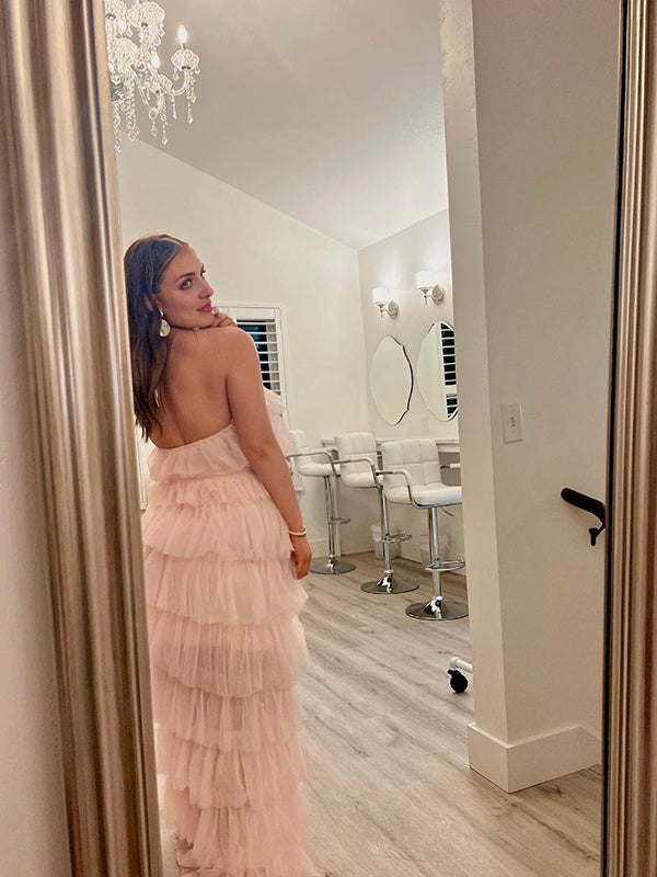 fotobeyou Pink Halter Neck Tulle Gossip Sweet Banquet Maternity Photoshoot Maxi Dress