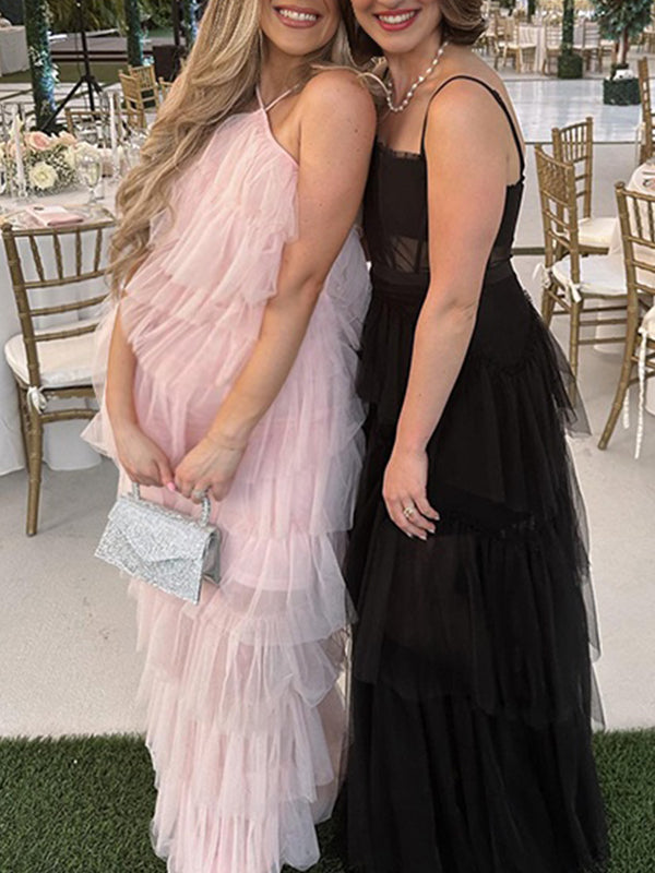 fotobeyou Pink Halter Neck Tulle Gossip Sweet Banquet Maternity Photoshoot Maxi Dress