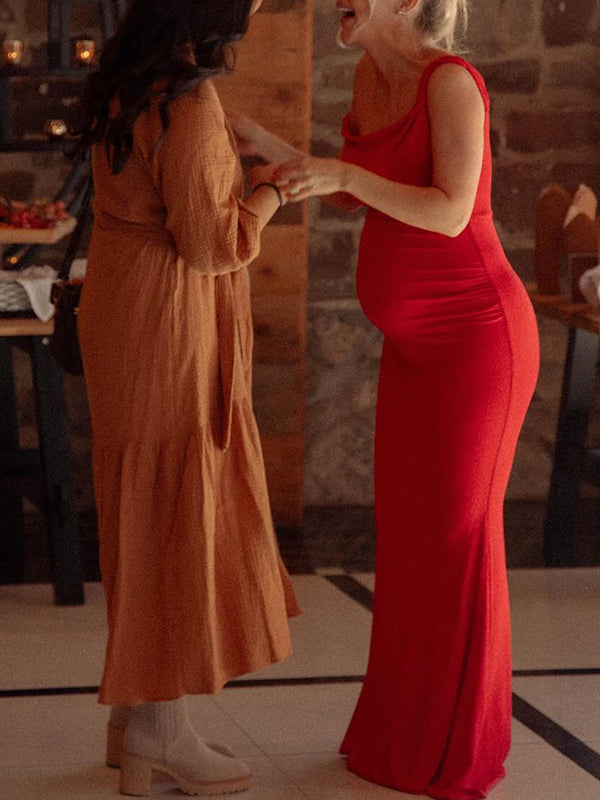 fotobeyou One Shoulder Mermaid Elegant Maternity Photoshoot Maxi Dress