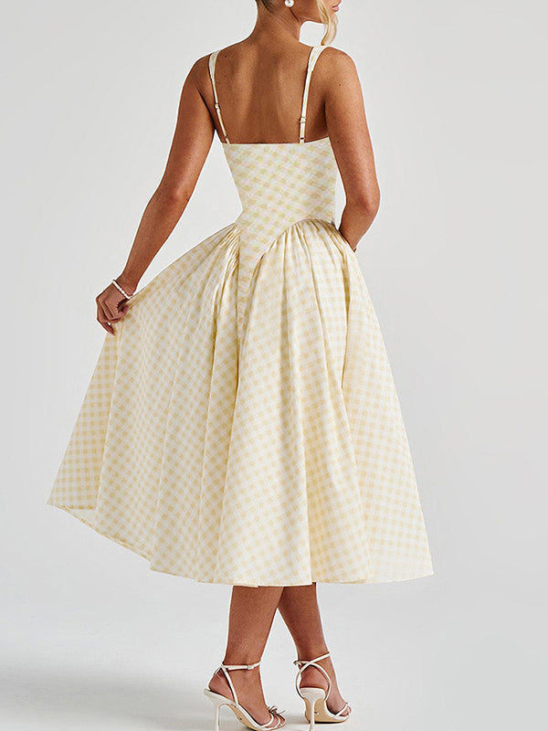 Plaid Tank A-line Elegant Maternity Baby Shower Maxi Dress