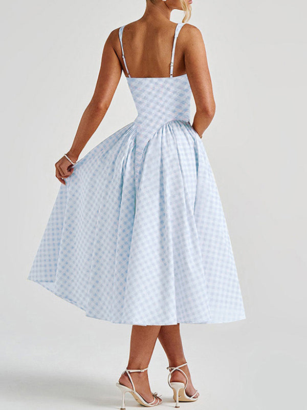 Plaid Tank A-line Elegant Maternity Baby Shower Maxi Dress