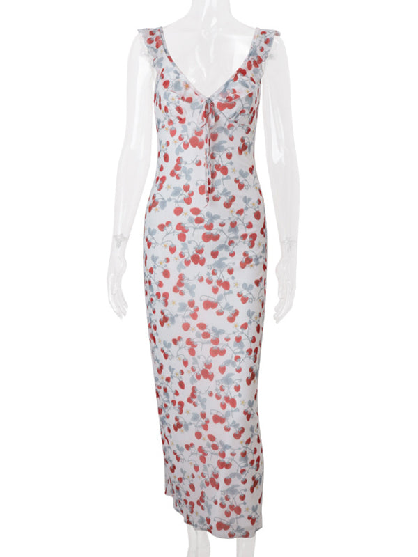 Printed Ruffle Falbala Cami Chic Maternity Baby Moon Maxi Dress