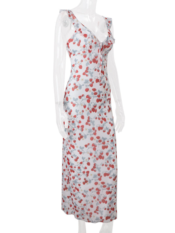 Printed Ruffle Falbala Cami Chic Maternity Baby Moon Maxi Dress