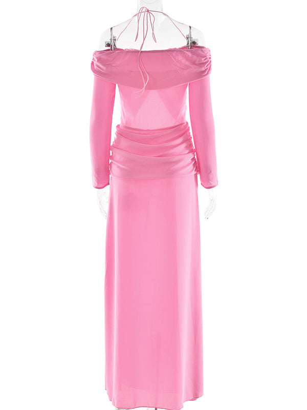 Chiffon Off Shoulder Crop Ruched Chic Maternity Maxi Dress