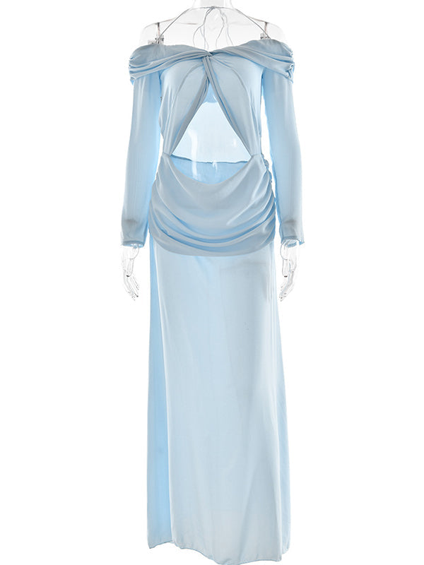Chiffon Off Shoulder Crop Ruched Chic Maternity Maxi Dress