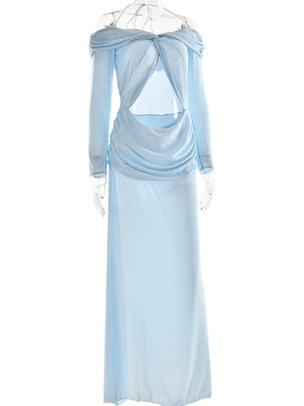 Chiffon Off Shoulder Crop Ruched Chic Maternity Maxi Dress