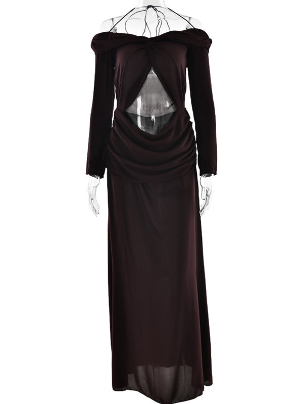 Chiffon Off Shoulder Crop Ruched Chic Maternity Maxi Dress