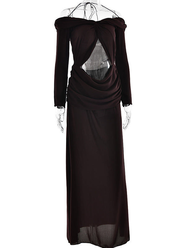 Chiffon Off Shoulder Crop Ruched Chic Maternity Maxi Dress