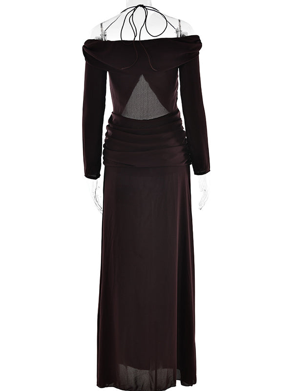 Chiffon Off Shoulder Crop Ruched Chic Maternity Maxi Dress